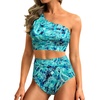 image:imageHolipick Women One Shoulder High Waisted Bikini Sets Two Piece Swimsuit Tummy Control Bathing Suit Full Coverage SwimwearGreen Paisley