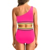 image:imageHolipick Women One Shoulder High Waisted Bikini Sets Two Piece Swimsuit Tummy Control Bathing Suit Full Coverage SwimwearPink Colorful Woven