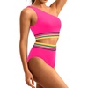 image:imageHolipick Women One Shoulder High Waisted Bikini Sets Two Piece Swimsuit Tummy Control Bathing Suit Full Coverage SwimwearPink Colorful Woven