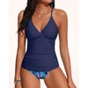 image:imageHolipick Tummy Control Two Piece Tankini Set Swimsuits for Women V Neck Tankini Top Bathing Suits with Swim BottomBlue Leaves