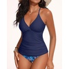image:imageHolipick Tummy Control Two Piece Tankini Set Swimsuits for Women V Neck Tankini Top Bathing Suits with Swim BottomBlue Leaves