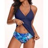 image:imageHolipick Tummy Control Two Piece Tankini Set Swimsuits for Women V Neck Tankini Top Bathing Suits with Swim BottomBlue Leaves