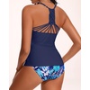 image:imageHolipick Tummy Control Two Piece Tankini Set Swimsuits for Women V Neck Tankini Top Bathing Suits with Swim BottomBlue Leaves