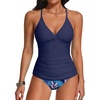 image:imageHolipick Tummy Control Two Piece Tankini Set Swimsuits for Women V Neck Tankini Top Bathing Suits with Swim BottomBlue Leaves