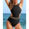 image:imageHolipick Womens One Piece Swimsuit Cutout High Neck Bathing Suits Tummy Control Swimwear for Teen Girls