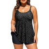 image:imageHolipick Plus Size 2 Piece Swimsuit  Women Tankini Bathing Suits Flowy Swim Top with Boy ShortsBlack Dot